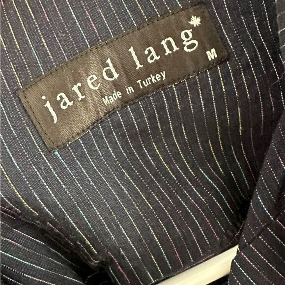 Jared Lang Navy Blue & Pink Striped Button Down Long Sleeve Dress Shirt - Picture 7 of 9